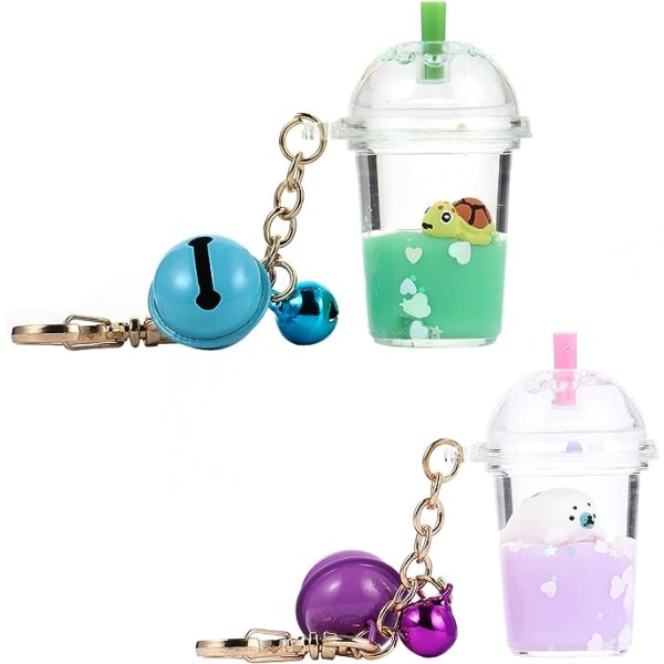 2 st Boba Tea Nyckelring med Flytande Quicksand Nyckelringar, Animal Bubble Tea Nyckelring (färg 2) color 1