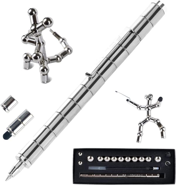 Multifunktionel deformerbar dekompressionsmagnet skrivepen, eliminer tryk Fidget Pen (sølv) Silver