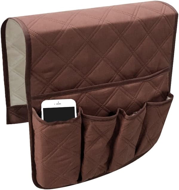 Vanntett sofa stol armlene arrangør sofa arm caddy brett ryddig hengende oppbevaringspose, brun Brown