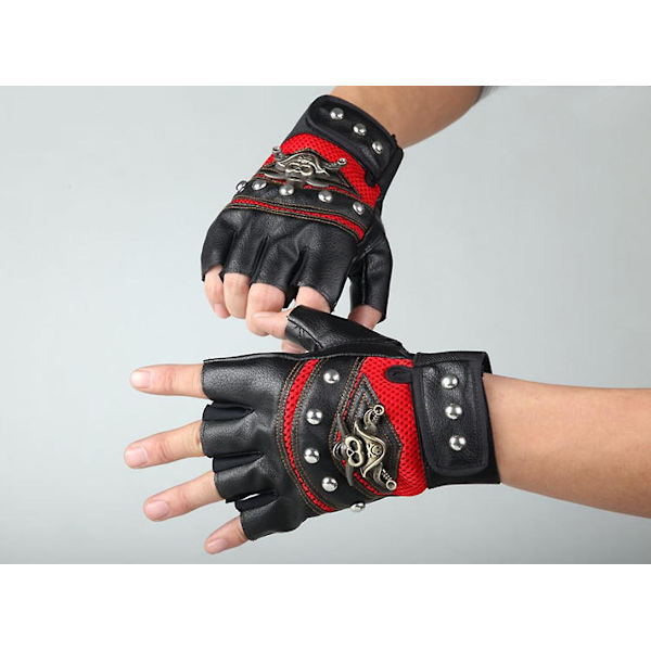 Steampunk gotiska handskar herr vintage läder kapten fingerlösa handskar (röd) red