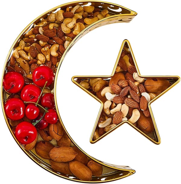 Photect Ramadan Eid Mubarak Dessert Serveringsbakke Måne og Stjerne Kage, Guld Pakke med 2