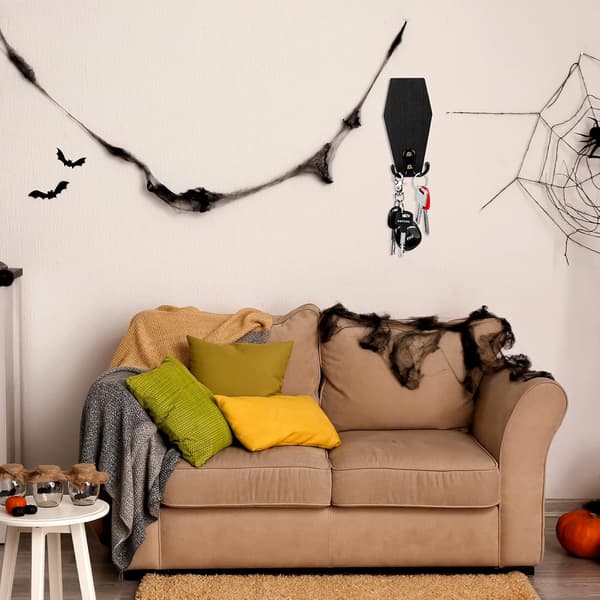 Puiset ripustuskoukut Halloween-arkun avaimenpidike seinäkiinnitys musta 2 kpl