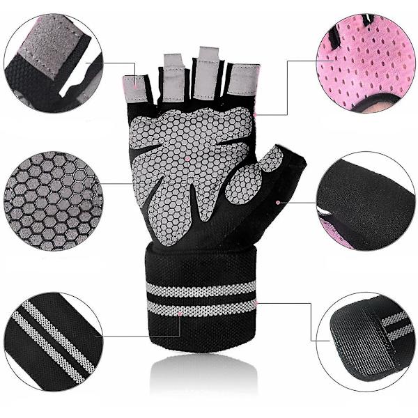 Gymhandskar, träningshandskar, handflateskydd och extra grepp, andningsbara sporthandskar medium pink m