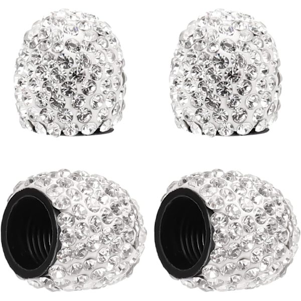 4 st däckventilhattar, Rhinestone Auto Lids of Valve Stem Vattentät för bilar SUV (Vit) White