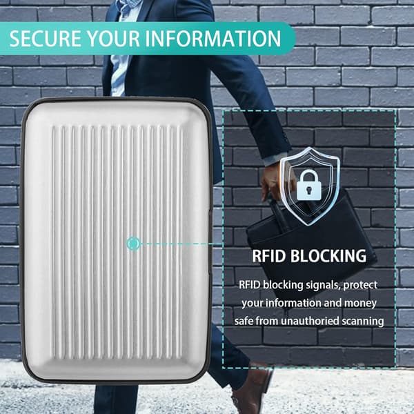 Sæt med 2 mini kreditkortholdere i aluminium med RFID-beskyttelse til visitkort (sort, sølv)