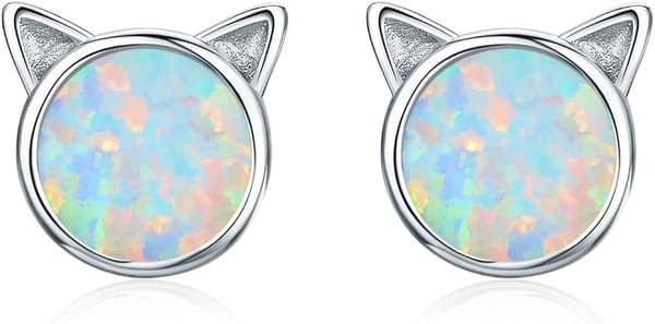 Opal Katteørestikker Dameøreringe Hypoallergene Øreringstilbehør (Sølv) Silver