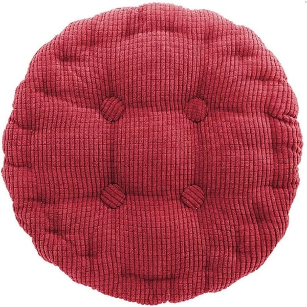 Stor, enfärgad rund stolsdyna i förtjockad röd manchester, 43 cm i diameter, lämplig för hem, sovrum, barnkammare etc.
