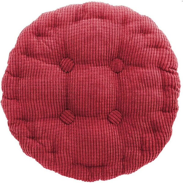 Stor, enfärgad rund stolsdyna i tjock röd manchester, 43 cm i diameter, lämplig för hem, sovrum, barnrum etc.