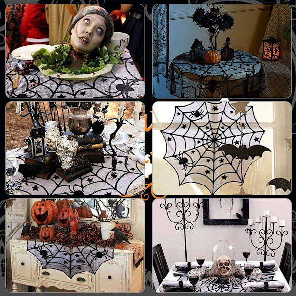 Halloween Dekoration Bord Spets Spindelnät Tyg (Svart) 1 Stycken