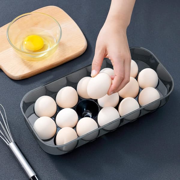 Eggebeholder til kjøleskap, eggeboks for 16 egg, stablebar oppbevaringsboks i plast for egg