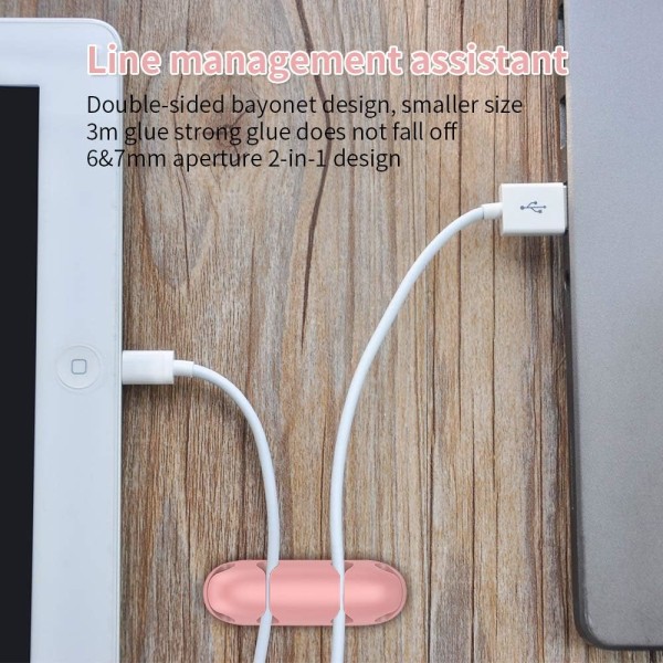 Skrivbordsorganisatör för USB-kabel i silikon med självhäftande fäste (rosa) 2 st