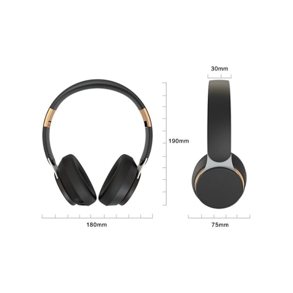 Bluetooth-hörlurar, trådlösa Bluetooth-hörlurar med mikrofon TF/FM, Bluetooth-headset, spel med brusreducering för iPhone, iPad, Android-svart