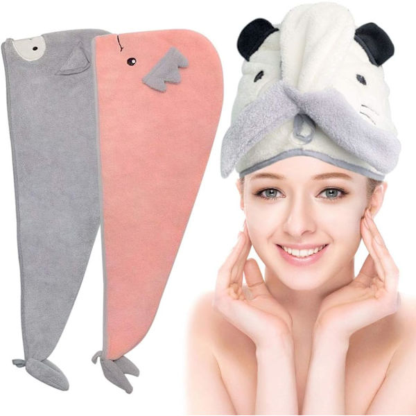 Mikrofiberhårhandduk med knapp - Kvinnors snabbtorkande hårturban, 3-pack (9,4 x 24,4 tum)