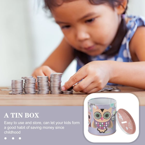 Spargris för barn, tecknad uggla Spargris Plåt Pengar Sparburk Myntförvaring Container Box Gåvor