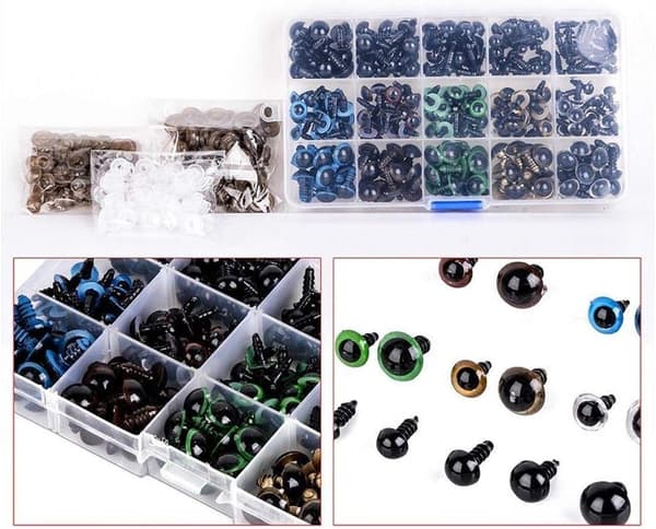 264 stk. plastikøjne til håndarbejde, farverige, assorterede størrelser