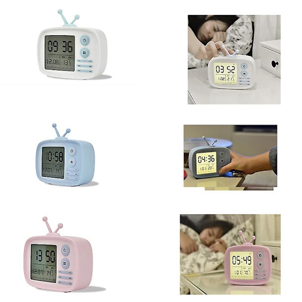 Retro TV väckarklocka LED digital väckarklocka stor display med kalender white