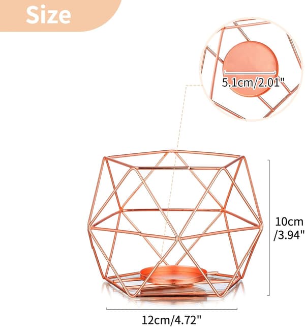 Lysestaker for telys - 6 stk telysholdere i rosegull, geometrisk lysestake