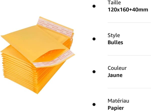 100 stk boblekonvolutter 12 x 19,5 cm - Vatterte konvolutter - Gul, KRAFT papir