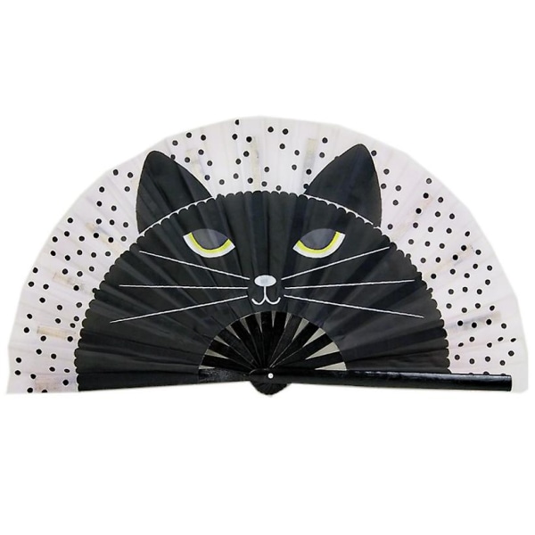 Craft Fan Bambu Nylon-tyg Vikbar Hand Fan Dans Fan Cat mönster