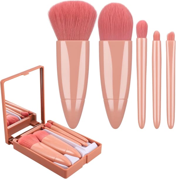 Bærbart makeupbørstesæt med spejletui 5 stk. professionelle makeupbørster