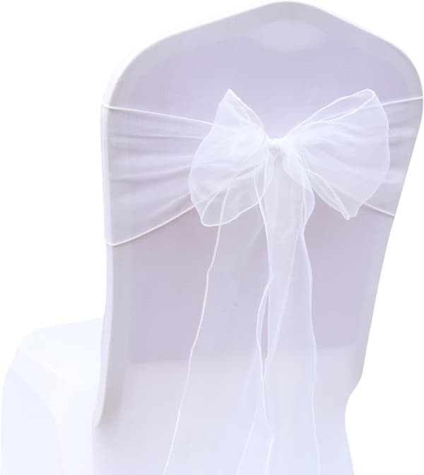 Sash Bows Bordslöpare Bar Båge Stolsband för Bröllopsfest Födelsedagsevenemang（Vit） White