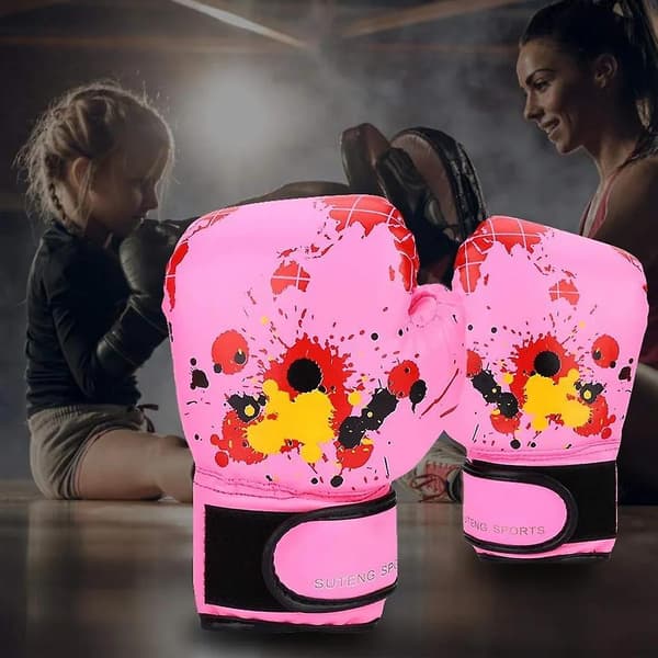 Barnboxningshandskar, läderboxningshandskar, nybörjarsparringhandskar pink