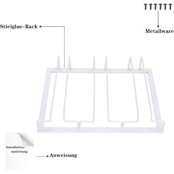 Vinställ för skåp, för vinglas med fot, hängande vinställ, förvaring av metallglas (vit) White
