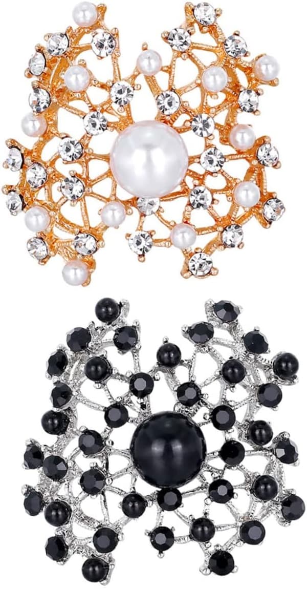 2 stk. gaver brocher smykker legering ornamenter rhinsten perle til hul broche