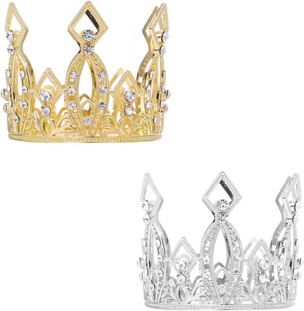 Krone Kaketopp til Bursdager Bryllup Prinsesse-tema Kaker Dekorasjoner til Babyshower (Sølv) 2 stk silver