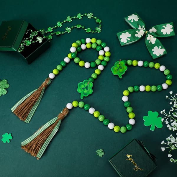 3 stk. St. Patrick's Day perlekæde - klassisk firkløver med kvast
