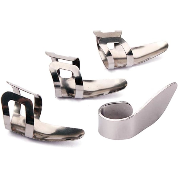 4-pack fingerplockar i rostfritt stål för tummen, fingerplockar för gitarr, banjo och ukulele (silver)
