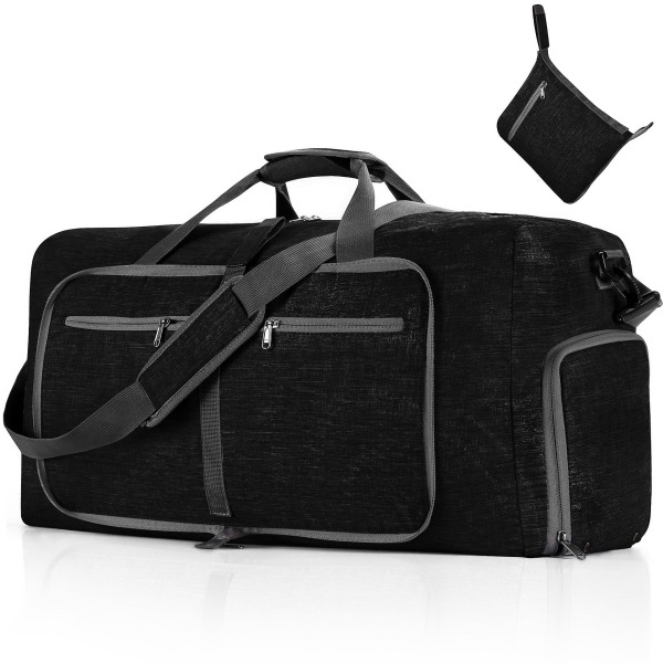 65L packbar duffelväska med skofack Unisex resväska Vattentät duffelväska (svart) Black