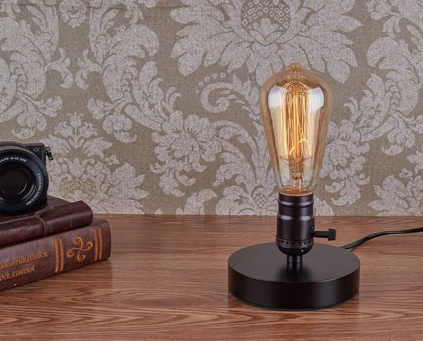 Retro sengelampeholder E26 E27 industriel lille bordlampe med stikledning tænd/sluk