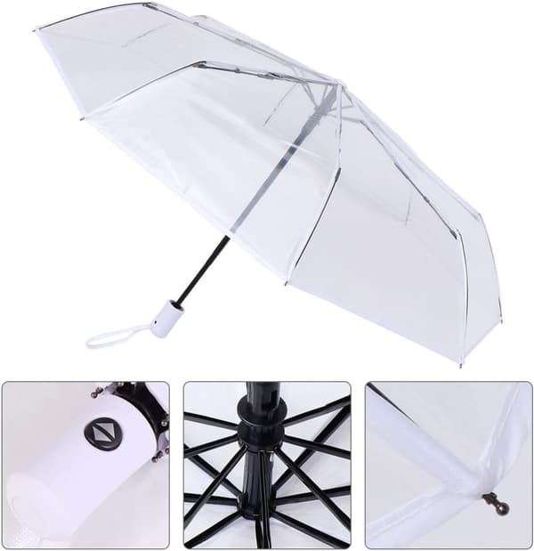 Fuldautomatisk gennemsigtig foldbar paraply (hvid) 1 stk. White