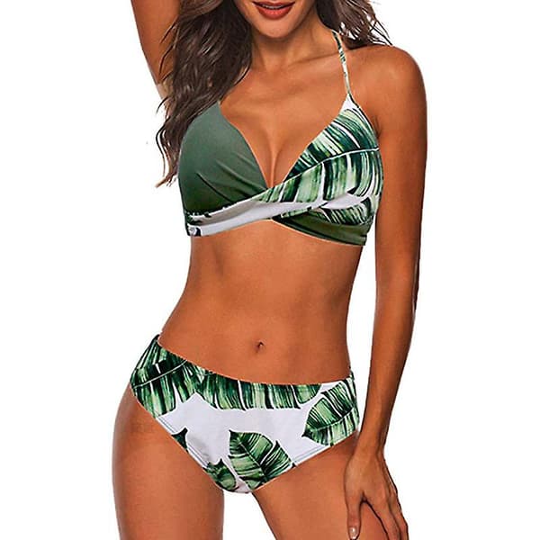 Kvinnor Halterneck Baddräkt Vadderad BH Toppar och Briefs Bikini Set (grön, M) green m