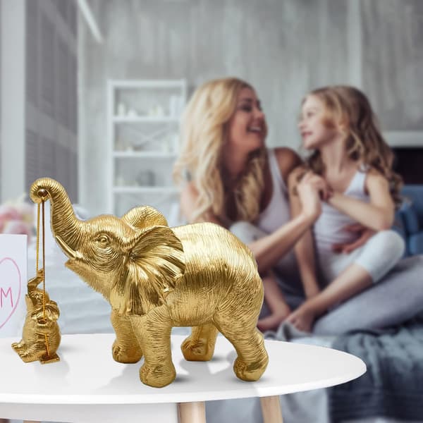 Elefantstatue, Elefantdekoration, Mor gave, Moderne til interiør, Stue, Kontor - Guld Gold