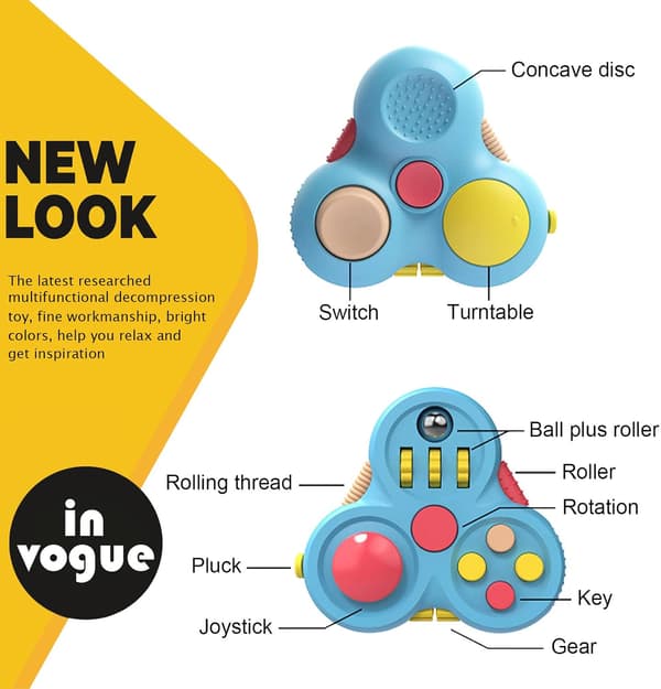 Fidget Pad Legetøj med 13 Fidget Funktioner, Controller Stressreducer, til Stresslindring, Angst, ADHD (blå) blue