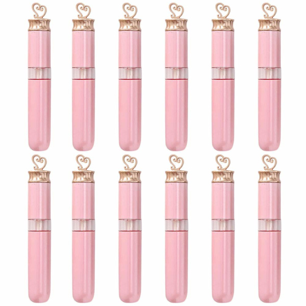 12-pack 6 ml rosa påfyllningsbara flaskor behållare prover läppglansrör