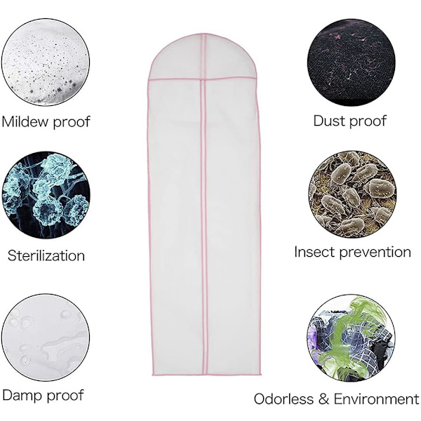 2-pack bröllopsklänningsfodral, 180 cm/70,8 tum, brudklänningsöverdrag i non-woven-tyg med dragkedjor, lång full längd
