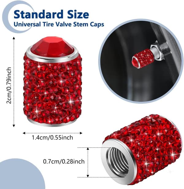 Ventilhette i aluminiumslegering Manuell ventilhette med rhinestones (rød) 4 stk Red