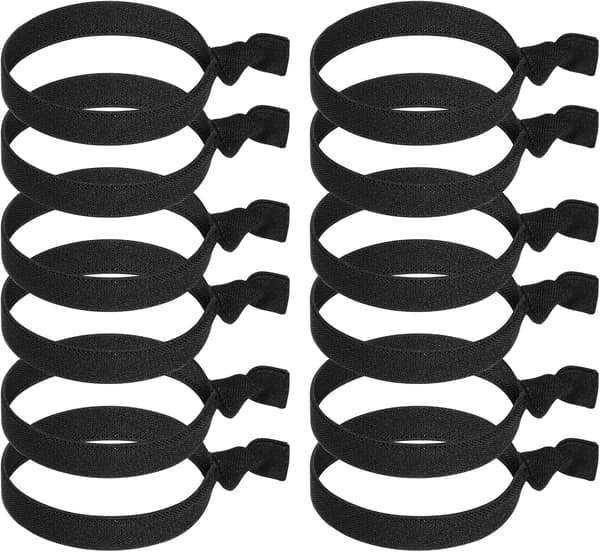 12 stk elastisk hår menn, 11x1,5 cm bred elastikk for elastisk hestehale med tykt hår krøllete hår for menn (svart)