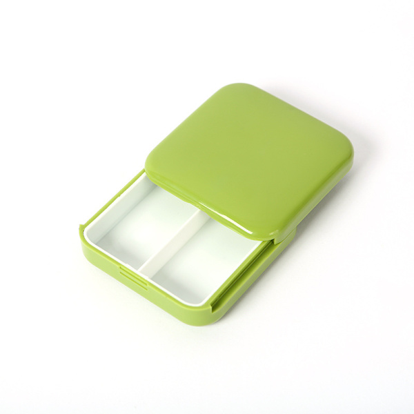 Pillerbox, 2 fack pillerbox, liten pillerbox, fuktbeständig för resor och daglig användning (grön)