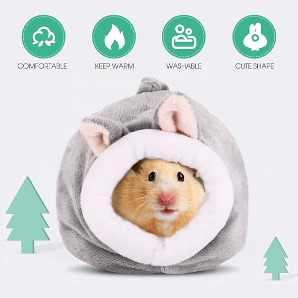 Hamsterhus Seng Rotte Kosesele - Vintervarm Kjæledyr Sovehule Hytte (Grå) Grey