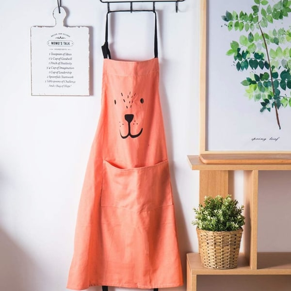 Söt tecknad förkläde, med ficka, vattentät bomull, linne, kök matlagning förkläde（orange, barn） Orange