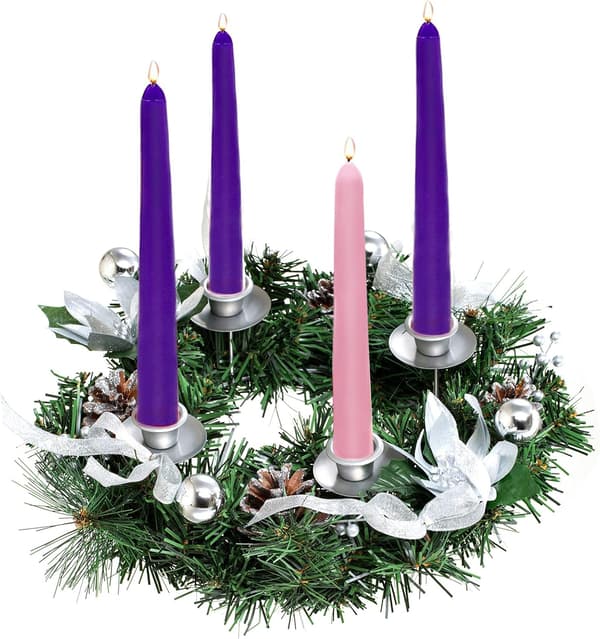 Adventskrans kunstig lysestake - julekrans med 4 lysestaker (sølv, 30 cm) Silver