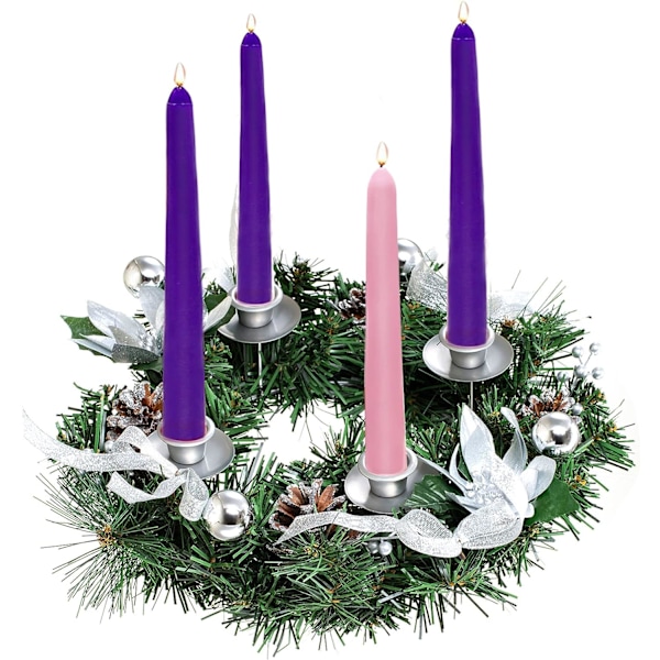 Adventsljusstake i form av konstgjord krans - Julkrans med 4 ljusstakar (Silver, 30 cm) Silver