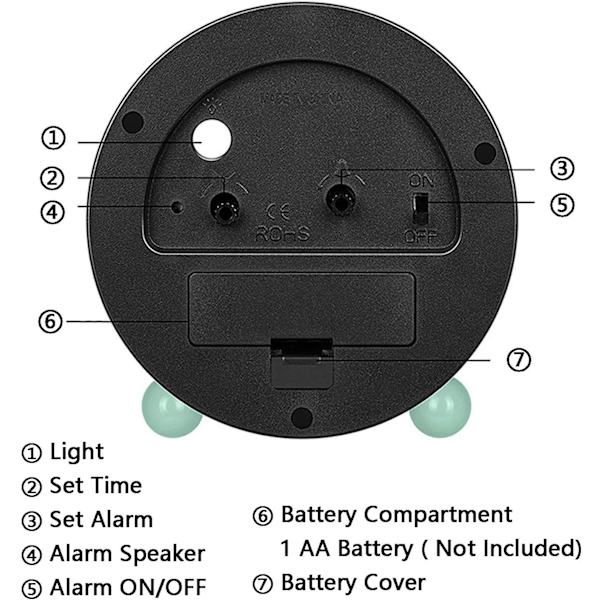 Analog väckarklocka, liten 4 tums ultra tyst klocka med nattlampa, batteridriven, enkel design för sovrum, sängbord, kontor, (grön)