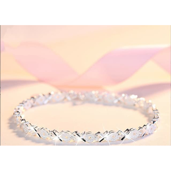 925 Sterling Silver X Armband Zirkon Kors Charm Armband Smycken Armband, Sterling Silver