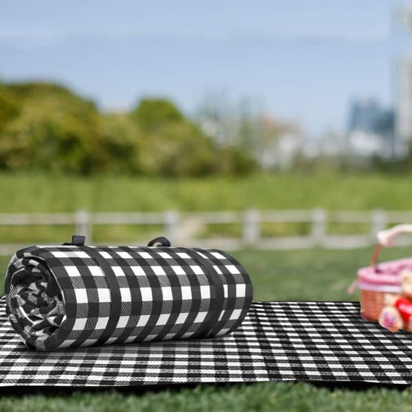 150x200cm Picnictæppe med Vandtæt Bagside, Bærbart Foldbart Stort Strandtæppe, Sort/Hvid 150*200cm