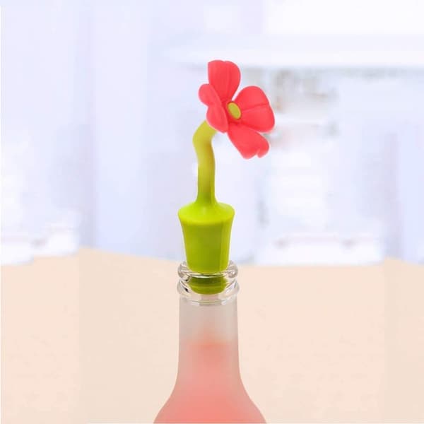 4 stykker blomstervinflaskepropper, genanvendelige silikonevinpropper flaskeforseglinger
